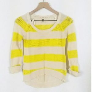 Roxy Striped Knit High Low Sweater White Yellow